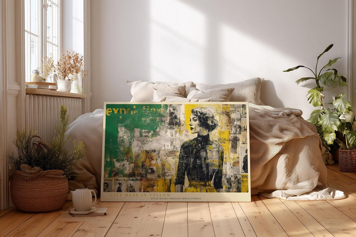 Paul Sinus Wandbild 120x80cm Mode Frau Stadt Collage LeinWandbild 120x80cm Moderne Urban Art Wanddekoration