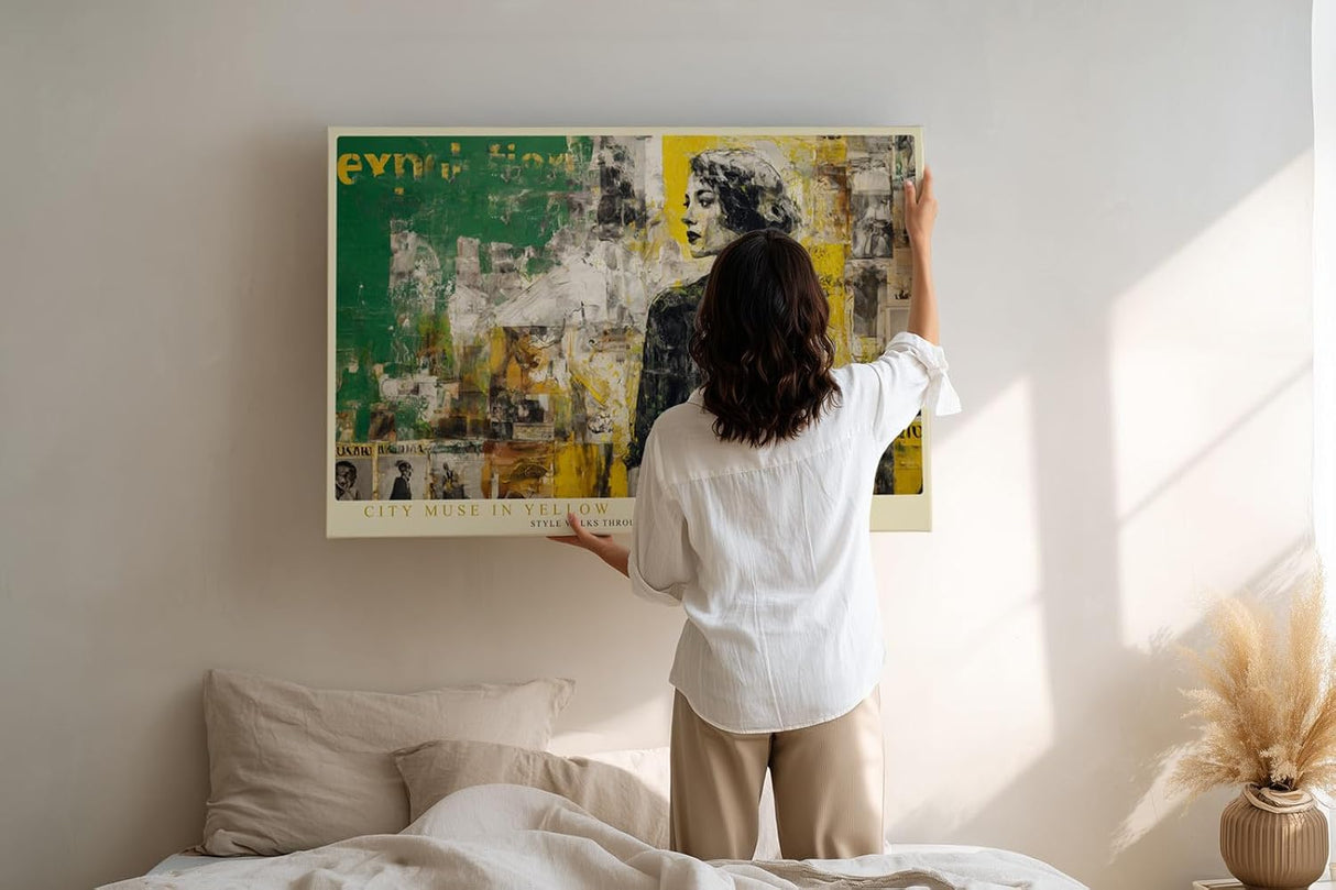 Paul Sinus Wandbild 120x80cm Mode Frau Stadt Collage LeinWandbild 120x80cm Moderne Urban Art Wanddekoration