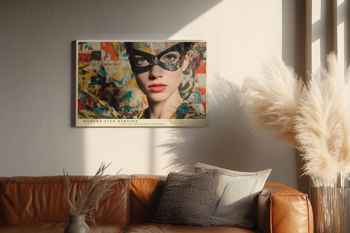 Paul Sinus Wandbild 120x80cm Modern City Heroine Portrait einer maskierten Frau Urbane Kunst fuer Wohnzimmer Schlafzimmer und Büro
