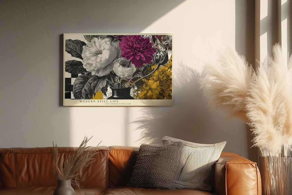 Paul Sinus Wandbild 120x80cm Moderne Blumen Stillleben Kunst LeinWandbild 120x80cm Florale Collage Wanddekoration