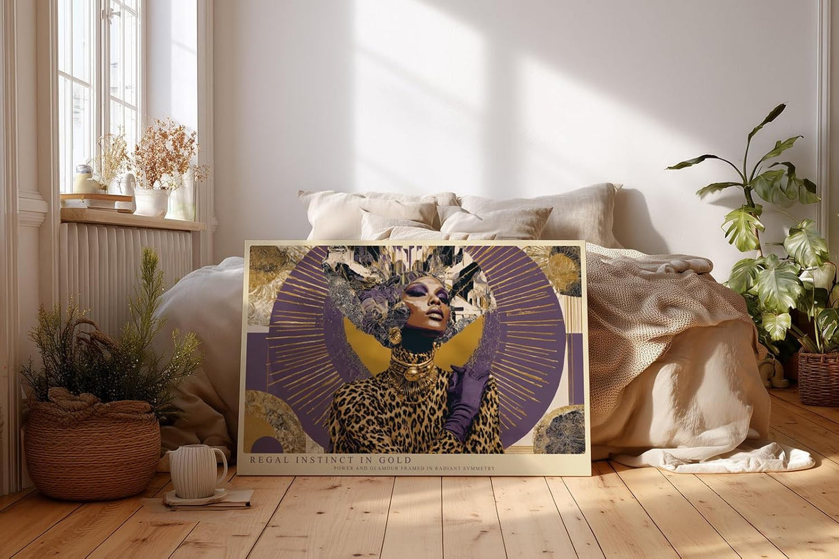 Paul Sinus Wandbild 120x80cm Moderne Mode Kunst Glamour Frau Gold und Violett Fashion Art Wanddekoration Wohnzimmer Schlafzimmer