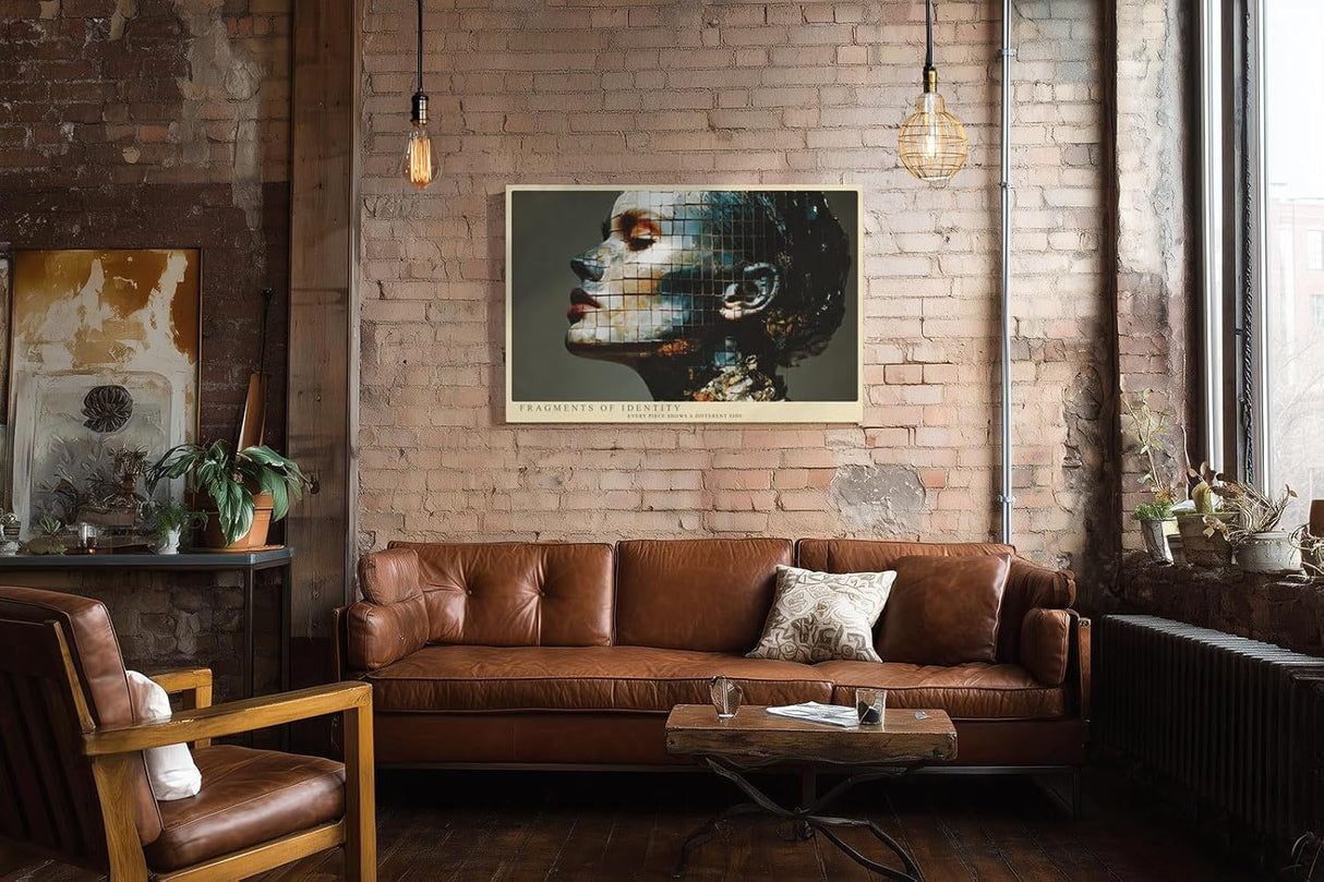 Paul Sinus Wandbild 120x80cm moderne Portraetkunst Frau Mosaik Gesicht abstrakte Identitaet Kunstbild zeitgenoessische Wanddekoration fuer Wohnzimmer Büro