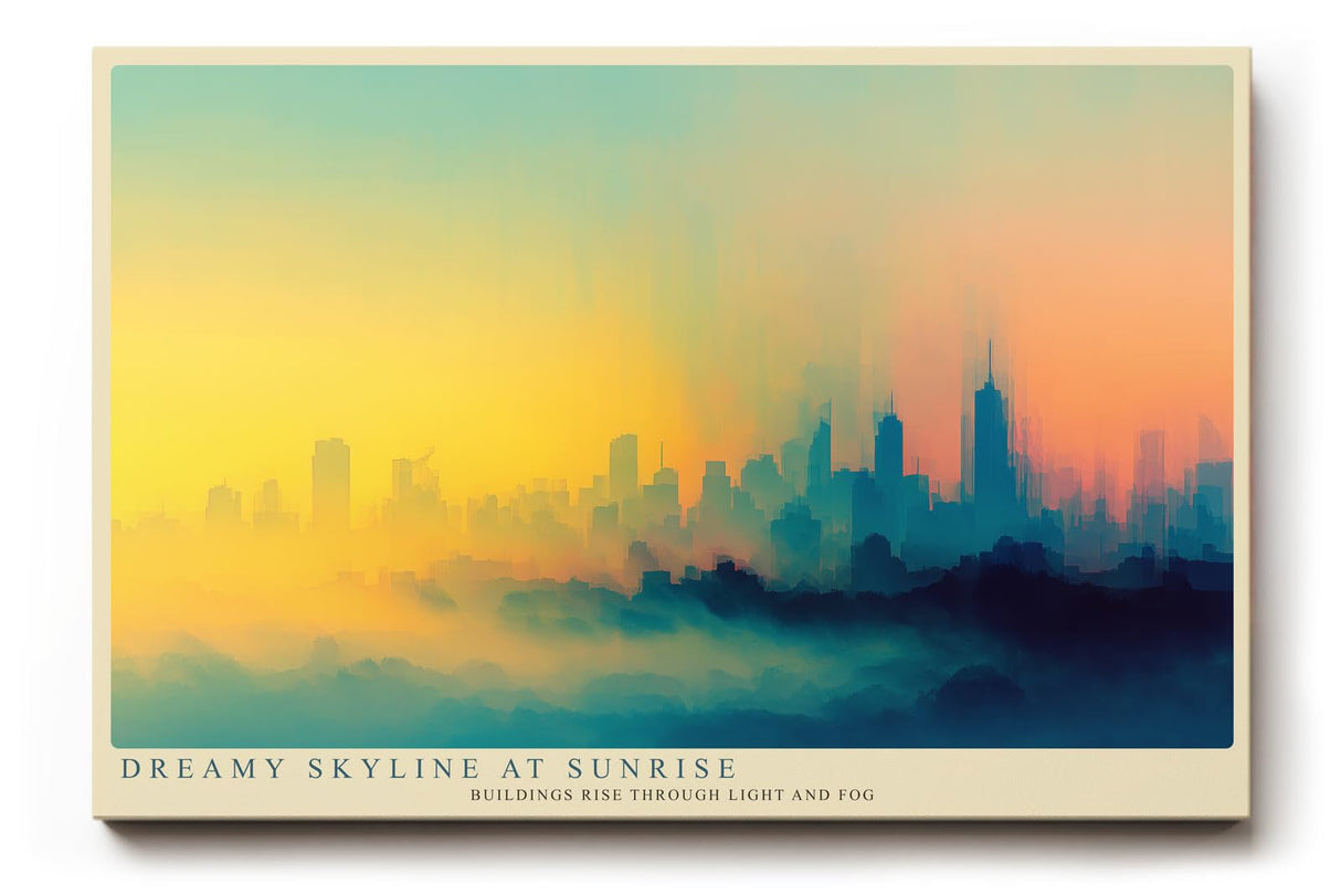 Paul Sinus Wandbild 120x80cm moderne Skyline abstrakte Stadtlandschaft Sonnenaufgang farbverlauf Stadt Kunstbild urbanes Panorama stilvolle