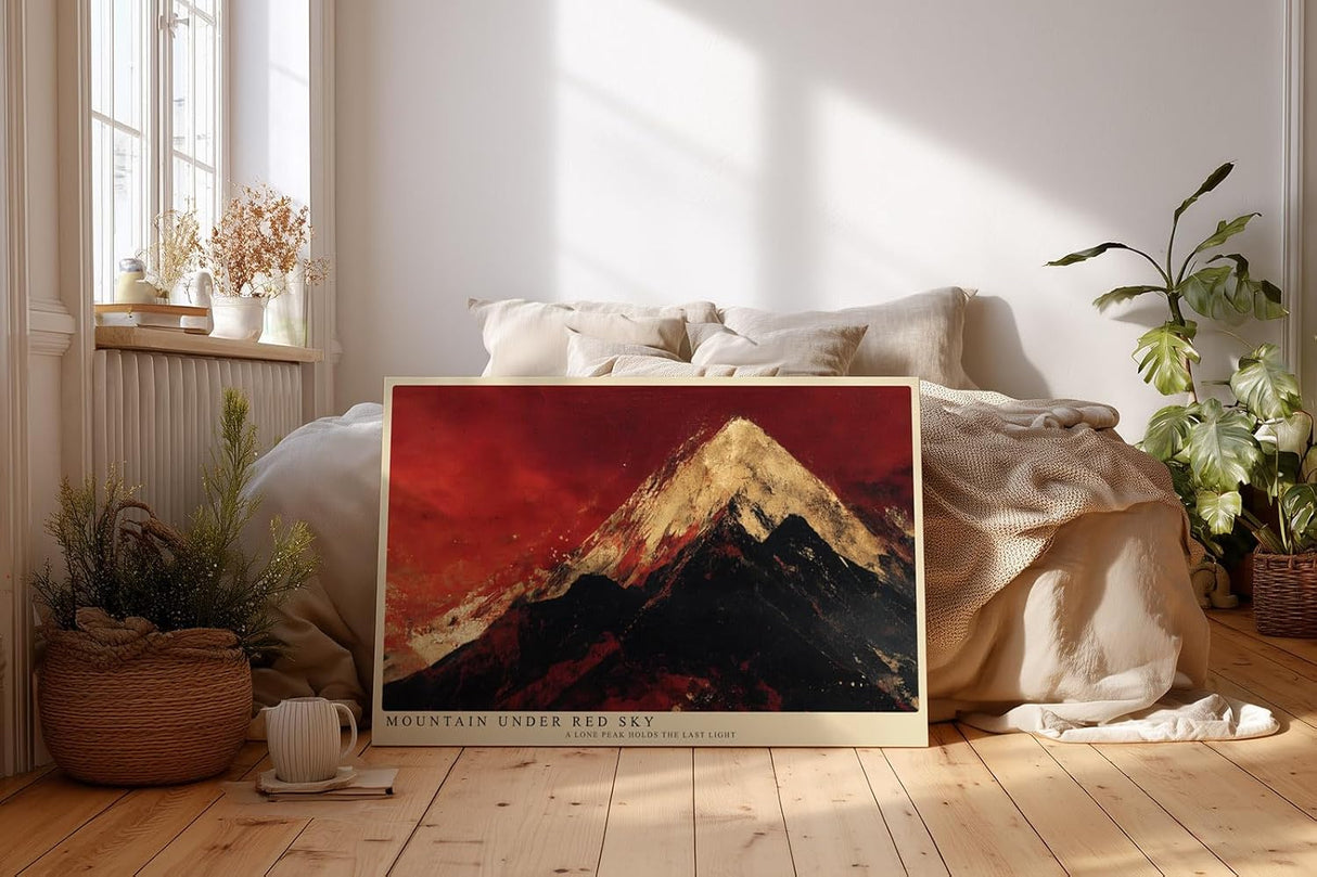 Paul Sinus Wandbild 120x80cm moderner Berg unter rotem Himmel Landschaftskunst Kunstdruck grosses Wandbild 120x80cm dramatische Natur Wanddekoration fuer Wohnzimmer Büro