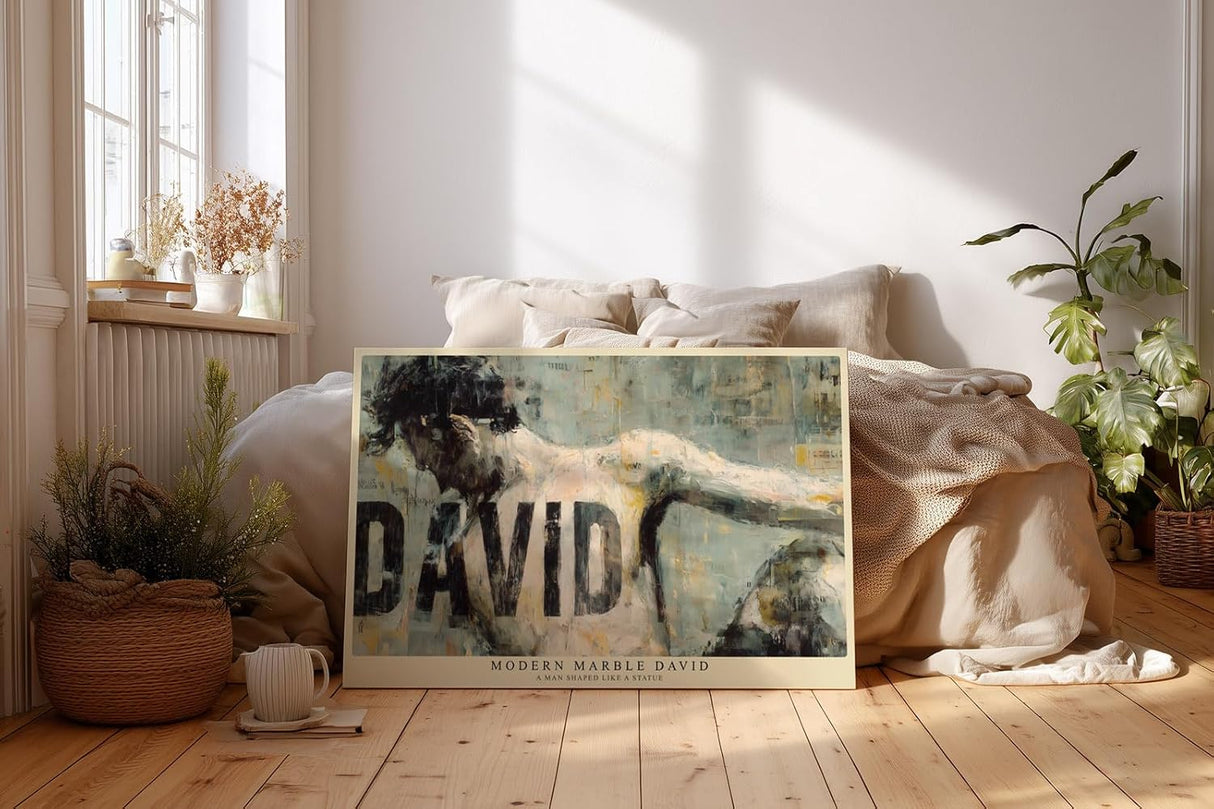 Paul Sinus Wandbild 120x80cm Moderner David Skulptur Kunst LeinWandbild 120x80cm Klassische Figur Moderne Typografie Wanddekoration