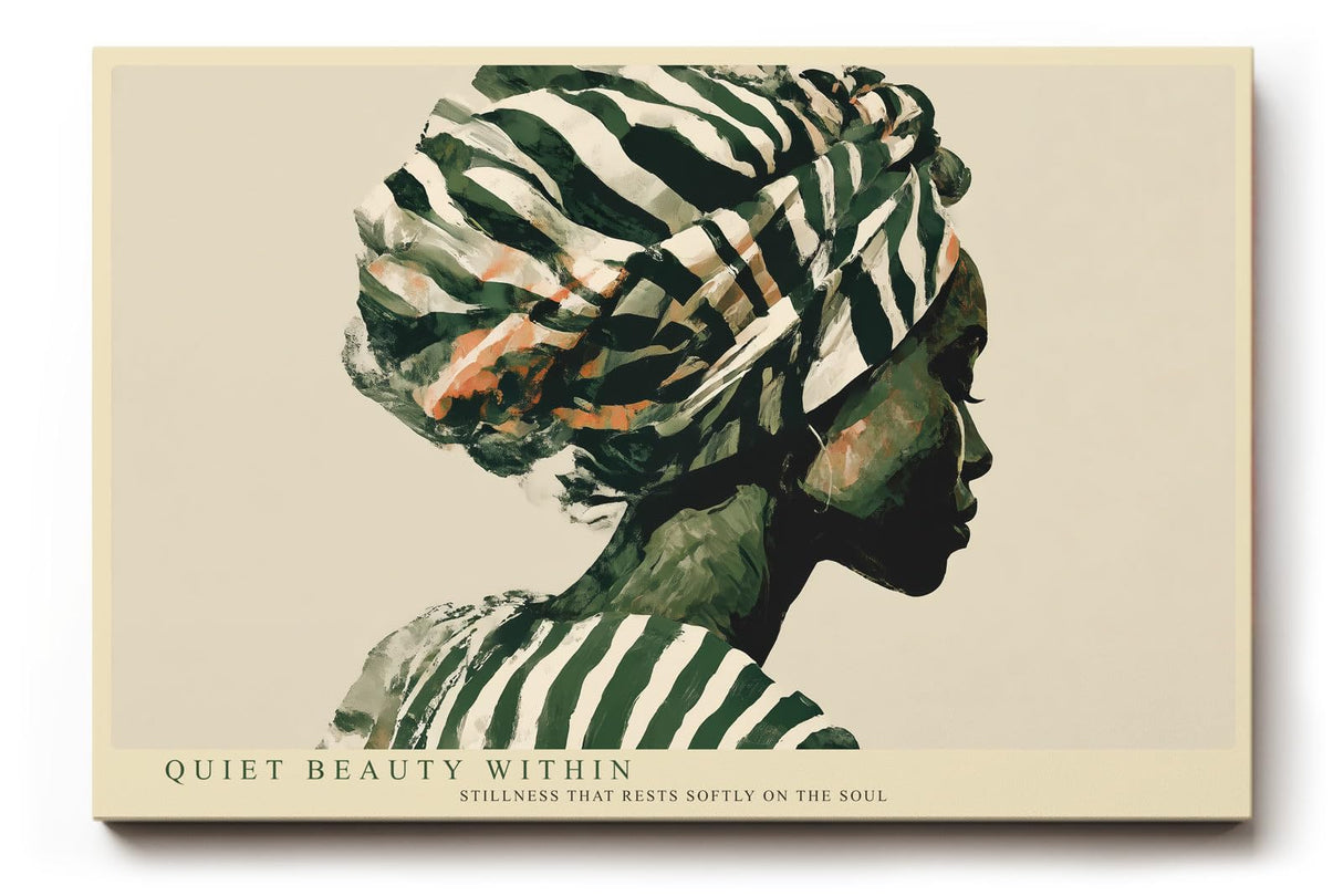 Paul Sinus Wandbild 120x80cm modernes Frauenportrait Illustration mit grünem Kopftuch elegante Kunst in Naturtönen stilvolle