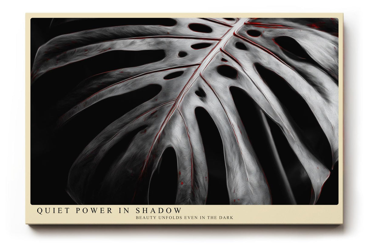 Paul Sinus Wandbild 120x80cm Monstera Blatt dunkel minimalistische Pflanzenkunst schwarz weiss moderne botanische Wanddekoration fuer Wohnzimmer Büro