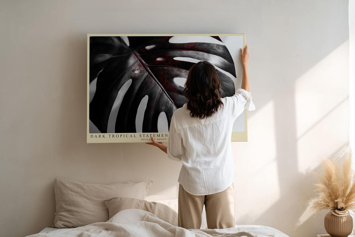 Paul Sinus Wandbild 120x80cm Monstera Blatt Schwarz Weiss Fotokunst tropische Pflanzen Makroaufnahme modernes Natur Kunstbild für Wohnzimmer Büro