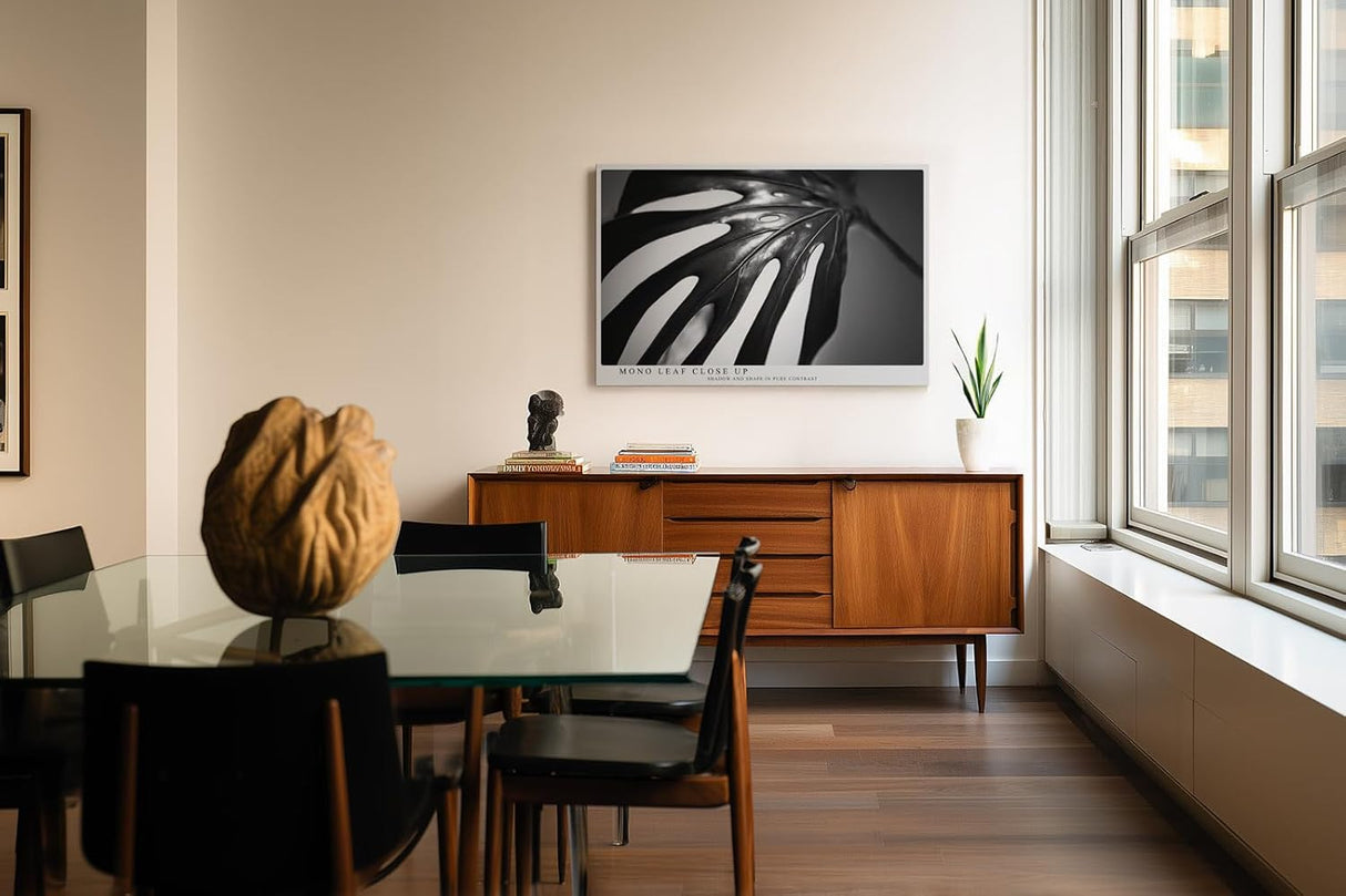 Paul Sinus Wandbild 120x80cm Monstera Blatt schwarz weiß Makro Pflanzenstruktur minimalistische Naturfotografie moderne botanische