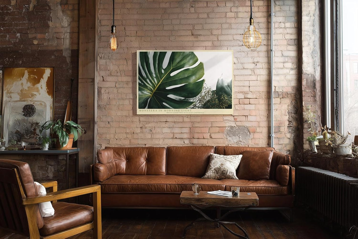 Paul Sinus Wandbild 120x80cm Monstera in Morning Light Tropische Pflanzen Kunst mit Monstera Blatt Moderne Natur Wanddekoration