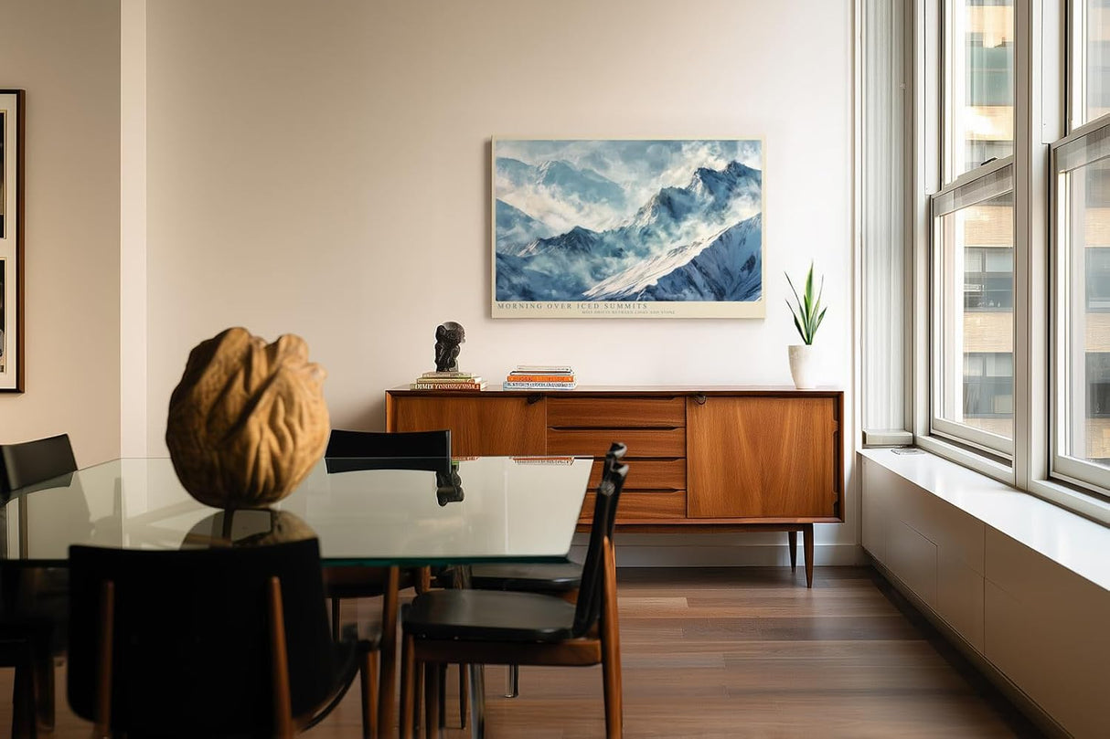 Paul Sinus Wandbild 120x80cm Morning Over Iced Summits ruhige Schneebirge Landschaft moderne Natur Kunst Poster für Wohnzimmer Schlafzimmer