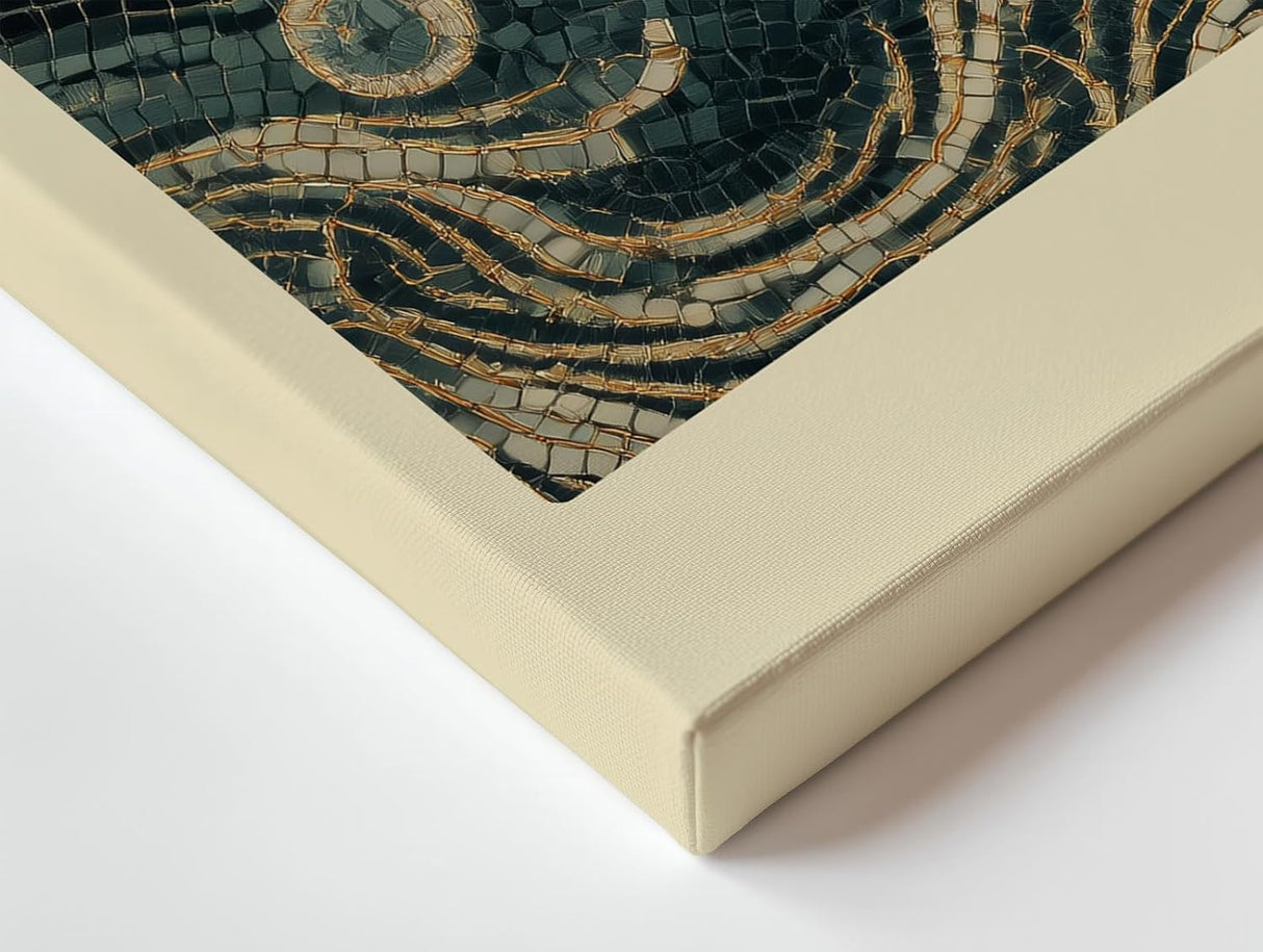 Paul Sinus Wandbild 120x80cm Mosaik Fisch Antike Kunst LeinWandbild 120x80cm Mediterrane Wanddekoration Klassisches Meeresmotiv
