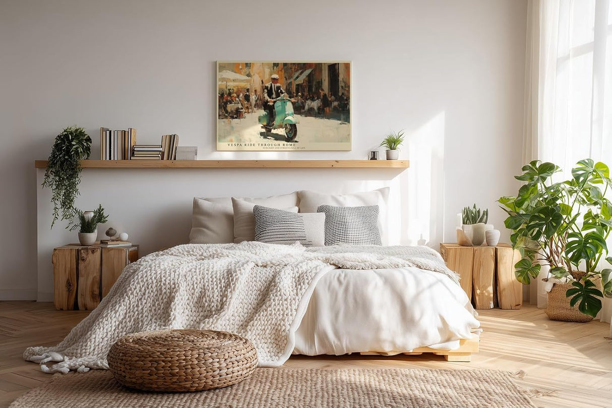Paul Sinus Wandbild 120x80cm MotorrollerFahrt durch Rom Italienische Stadt Szene Kunst in Warmen Farben für Wohnzimmer Küche Büro