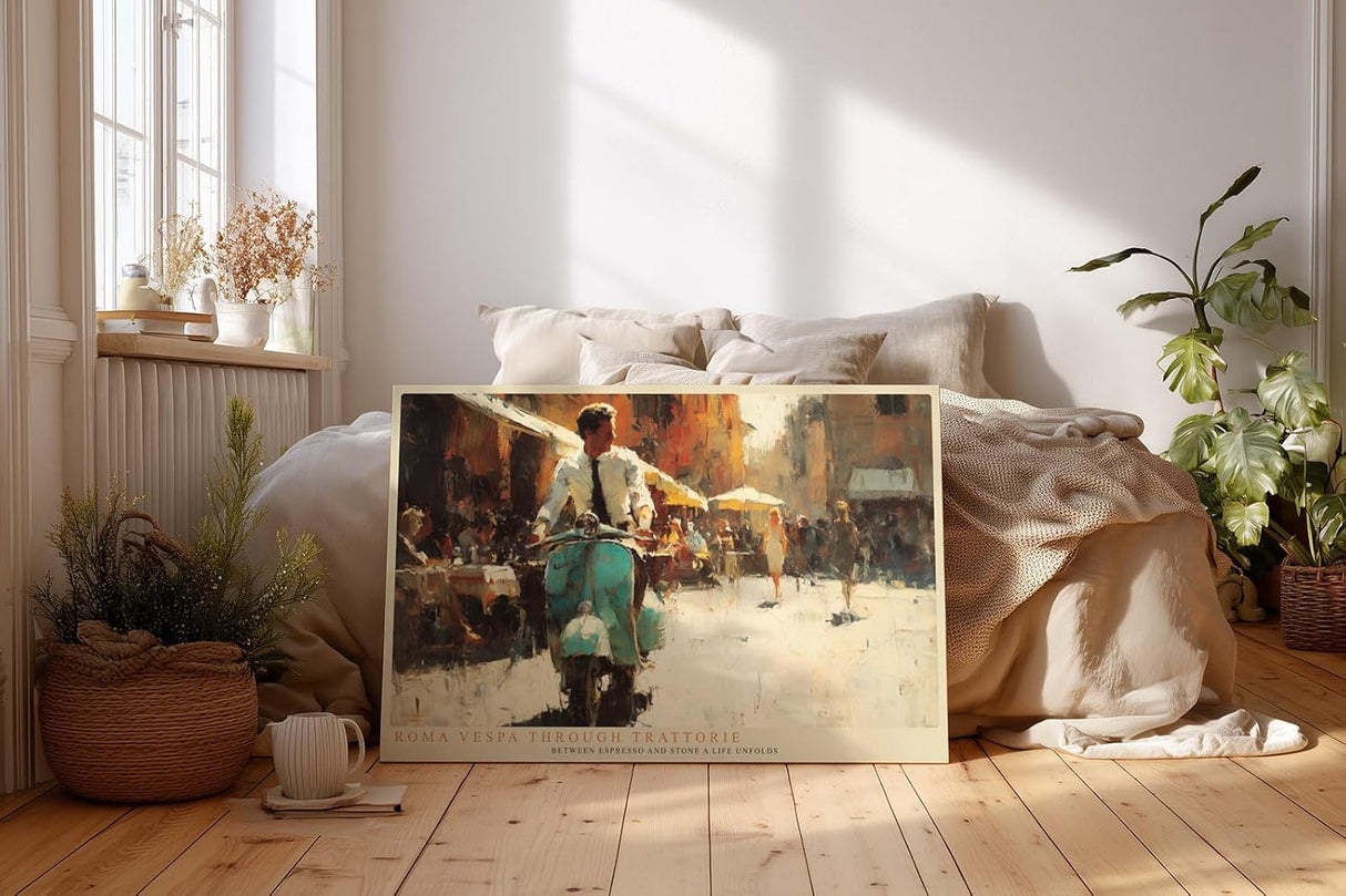 Paul Sinus Wandbild 120x80cm MotorrollerItalien Strasse Rom Stadt Szene Kunstmotiv Mediterrane Lebensart