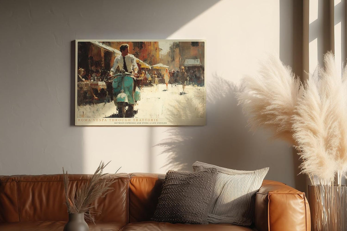 Paul Sinus Wandbild 120x80cm MotorrollerItalien Strasse Rom Stadt Szene Kunstmotiv Mediterrane Lebensart