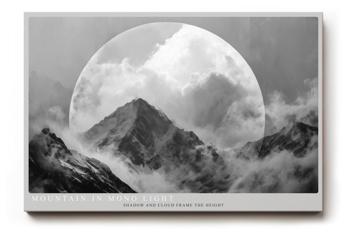 Paul Sinus Wandbild 120x80cm Mountain in Mono Light dramatische schwarz weiß Berglandschaft mit Mond moderne Natur Fotokunst Poster für Wohnzimmer Büro