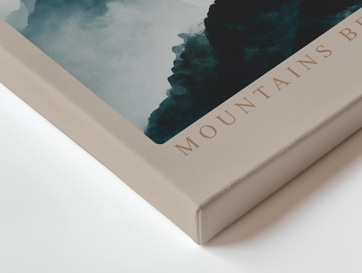 Paul Sinus Wandbild 120x80cm Mountains Before the Moon mystische Berglandschaft mit Mond Nebel moderne Natur Kunst Poster für Wohnzimmer Schlafzimmer Büro