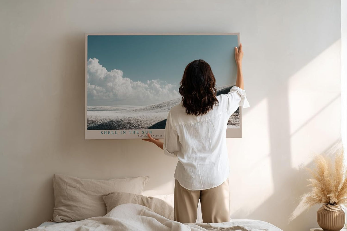 Paul Sinus Wandbild 120x80cm Muschel Strand Landschaft minimalistische Naturfotografie Meer Sand moderne Wanddekoration fuer Wohnzimmer Büro