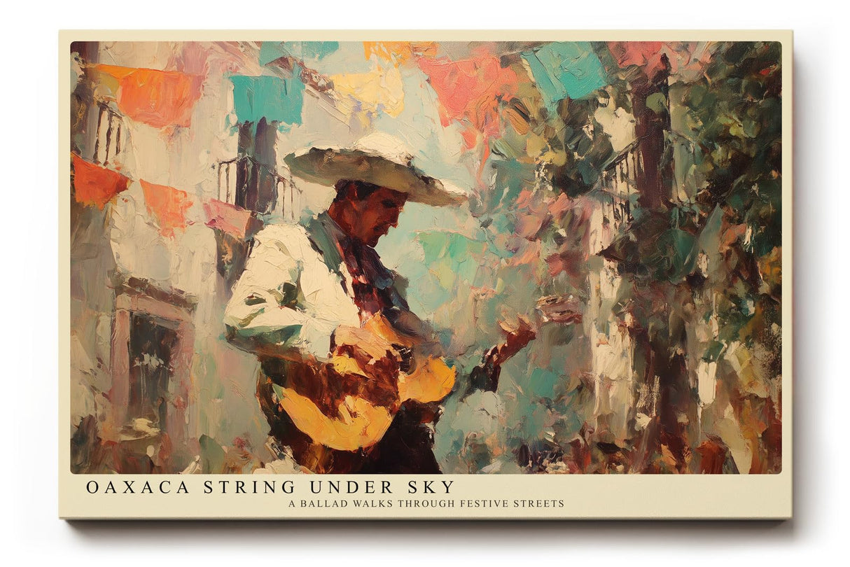 Paul Sinus Wandbild 120x80cm Musiker Strasse Mexiko Kunstmotiv Gitarrist in farbenfroher Stadt Szene