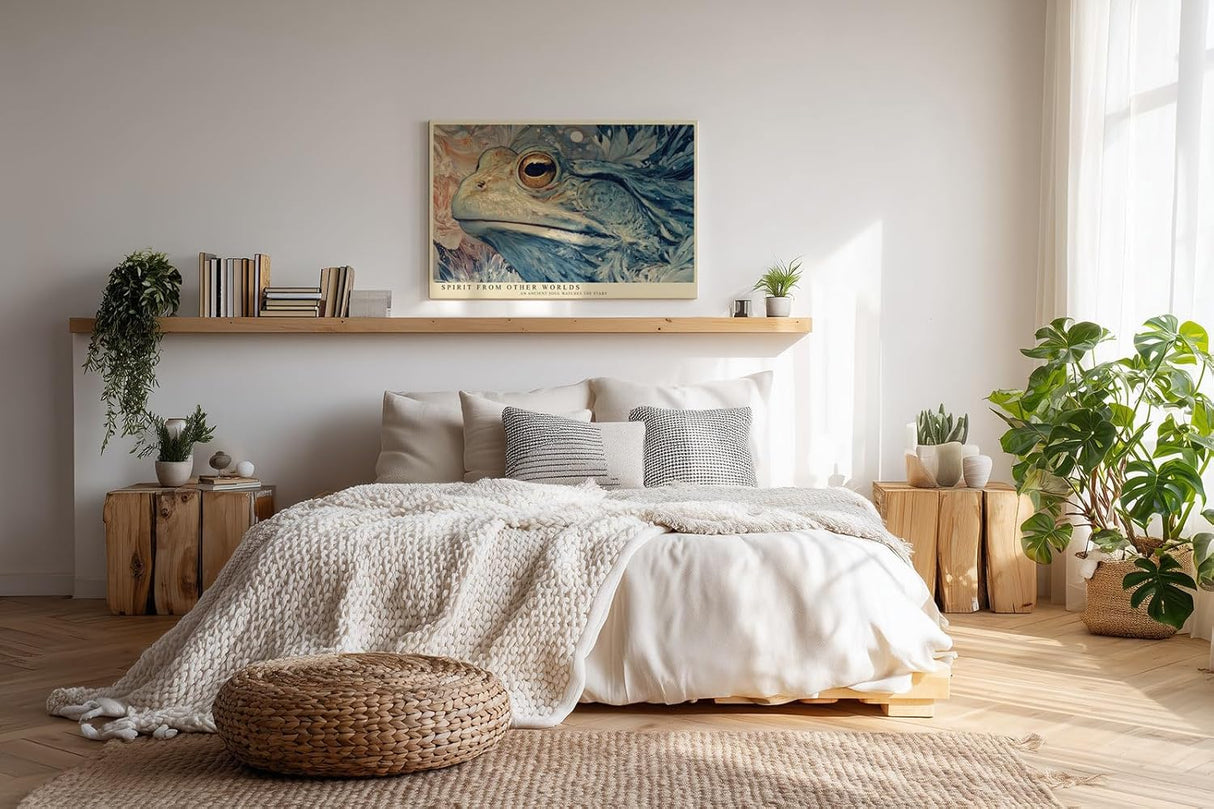 Paul Sinus Wandbild 120x80cm Mystischer Leguan in Fantasie Naturkunst Blau Gold Surreale Tierkunst Wanddekoration