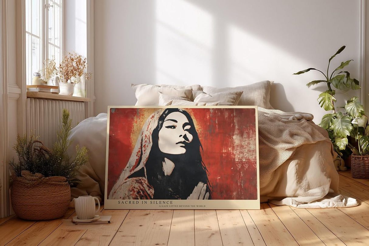 Paul Sinus Wandbild 120x80cm Mystisches Frauenportrait Moderne Kunst in Rot und Schwarz Spirituelle Darstellung