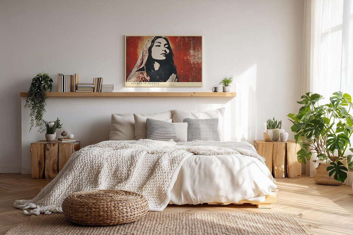 Paul Sinus Wandbild 120x80cm Mystisches Frauenportrait Moderne Kunst in Rot und Schwarz Spirituelle Darstellung