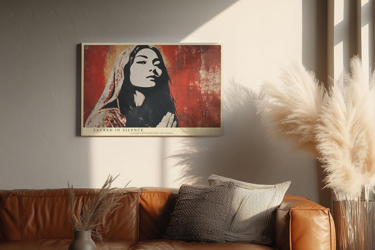 Paul Sinus Wandbild 120x80cm Mystisches Frauenportrait Moderne Kunst in Rot und Schwarz Spirituelle Darstellung