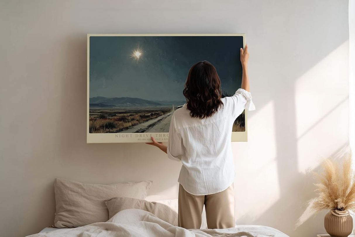 Paul Sinus Wandbild 120x80cm Nachtfahrt auf Landstrasse moderne Landschaft Illustration mit Auto Wanddekoration