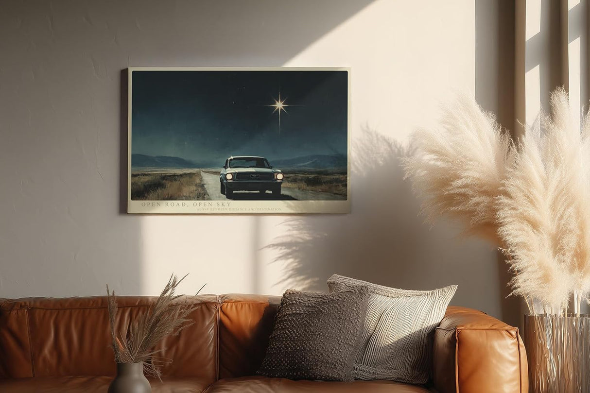 Paul Sinus Wandbild 120x80cm Nachtfahrt auf offener Strasse unter Sternenhimmel moderne Landschaft Kunst Wanddekoration