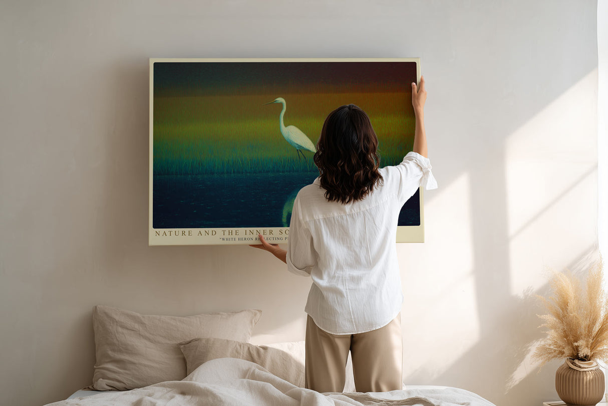 Paul Sinus Wandbild Nature and the Inner Soul – Der weiße Reiher in stiller Landschaft