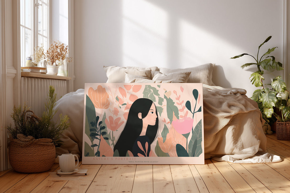 Paul Sinus Wandbild Natures Portrait stilvolles Porträt einer Frau in floraler Umgebung mit sanften Farben für moderne Wohnräume mit natürlicher Ästhetik
