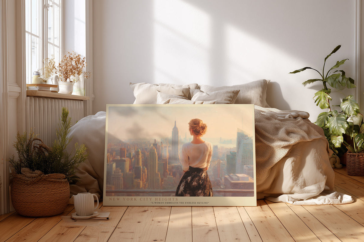 Paul Sinus Wandbild New York City Heights – Urbaner Blick auf die Skyline mit zeitloser Eleganz und weiblicher Perspektive – Kunstvolles Wandbild mit emotionaler Tiefe und architektonischer Weite.