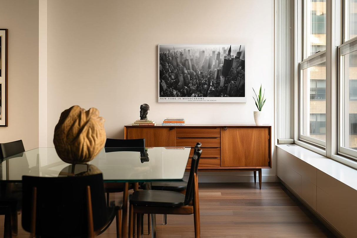 Paul Sinus Wandbild 120x80cm New York in Monochrome schwarz weiß Skyline Manhattan Stadt Fotokunst modernes Architektur Poster für Wohnzimmer Büro