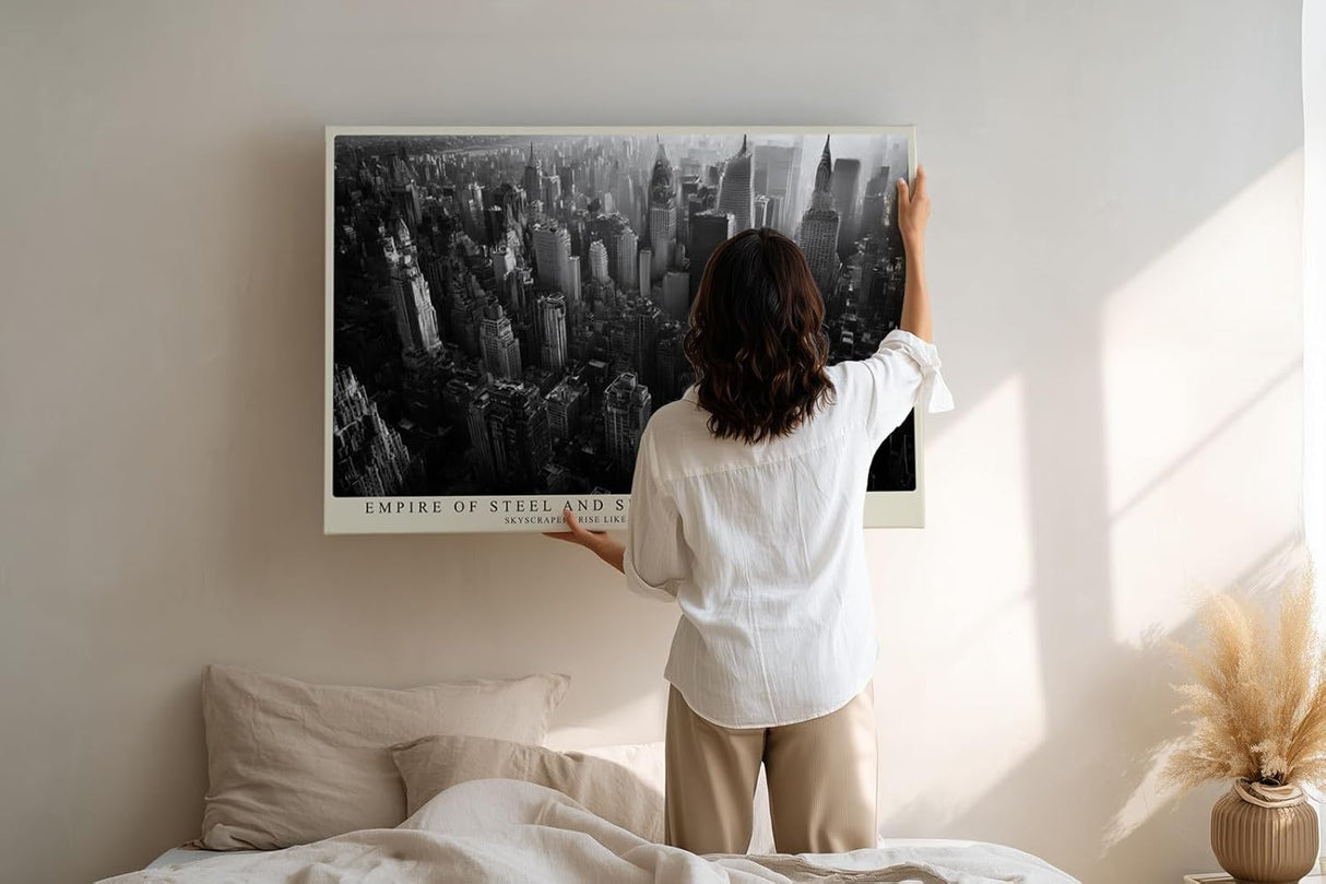 Paul Sinus Wandbild 120x80cm New York Skyline Schwarz Weiss Panorama moderne Stadt Architektur Wanddekoration Wohnzimmer Büro