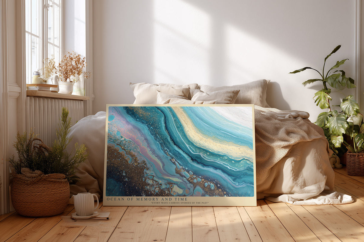 Paul Sinus Wandbild Ocean of Memory and Time Abstract Flow in Blue and Gold Harmony