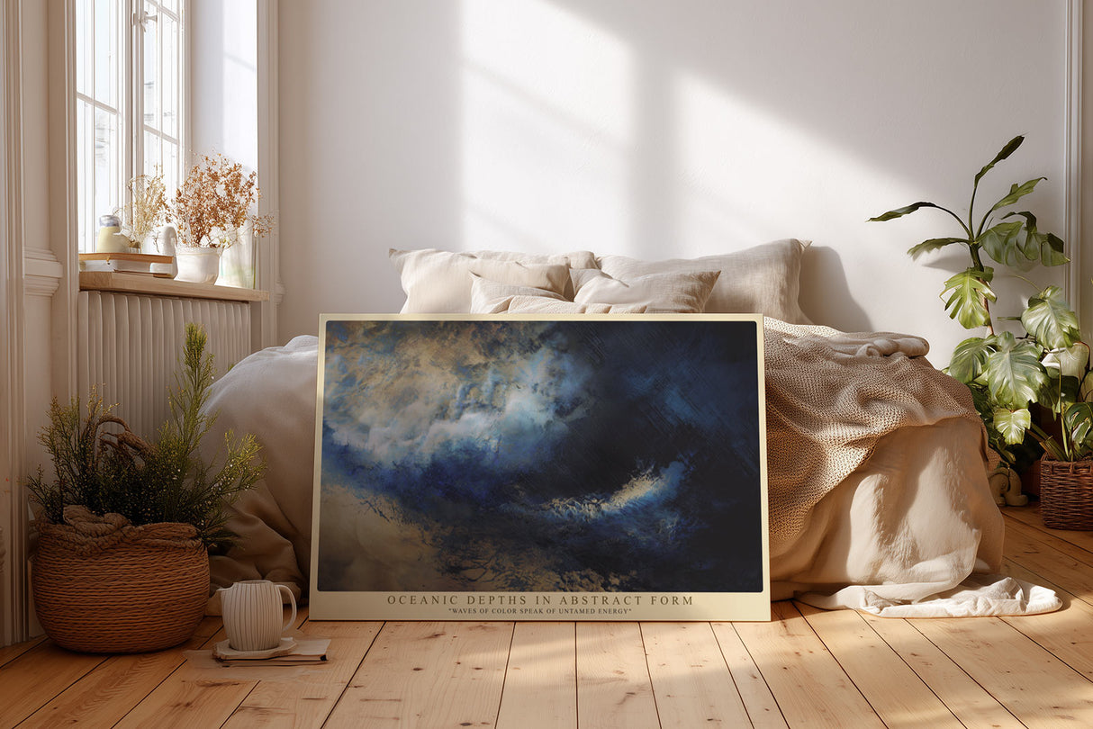 Paul Sinus Wandbild Oceanic Depths in Abstract Form abstraktes Meeresmotiv in Blau- und Sandtönen mit tiefer Struktur