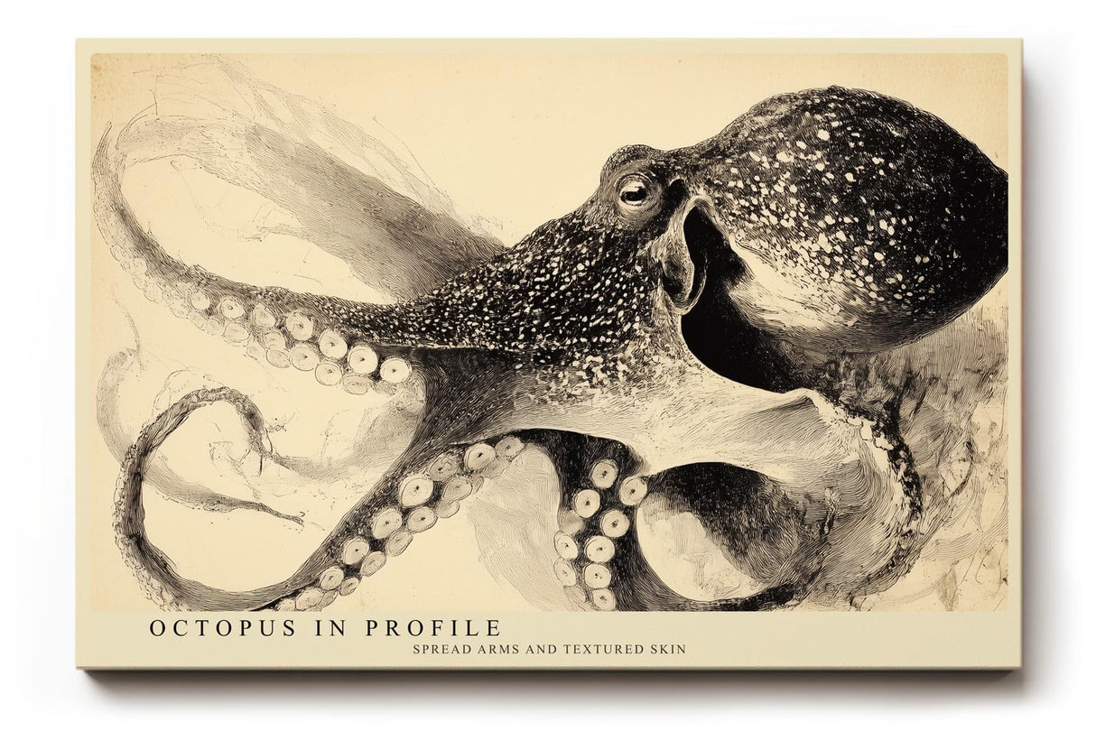 Paul Sinus Wandbild 120x80cm Oktopus Illustration Vintage Meereskunst Schwarz Weiss fuer Wohnzimmer Büro und maritime Einrichtung
