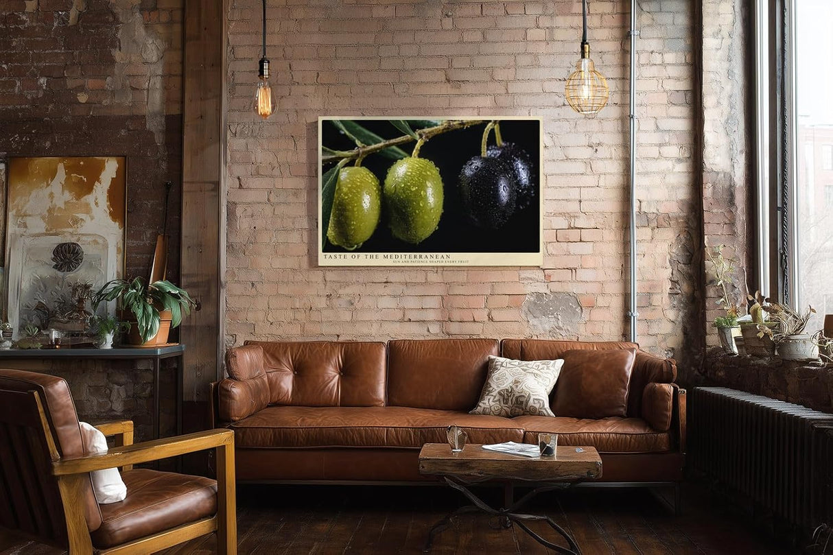 Paul Sinus Wandbild 120x80cm Oliven Makrofotografie mediterrane Frucht Naturmotiv moderne Kuechen Wanddekoration fuer Esszimmer Kueche Wohnzimmer