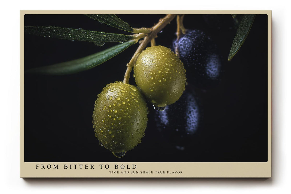 Paul Sinus Wandbild 120x80cm Olivenzweig Makrofotografie mediterrane Frucht Naturmotiv moderne Kuechen Wanddekoration fuer Esszimmer Wohnzimmer