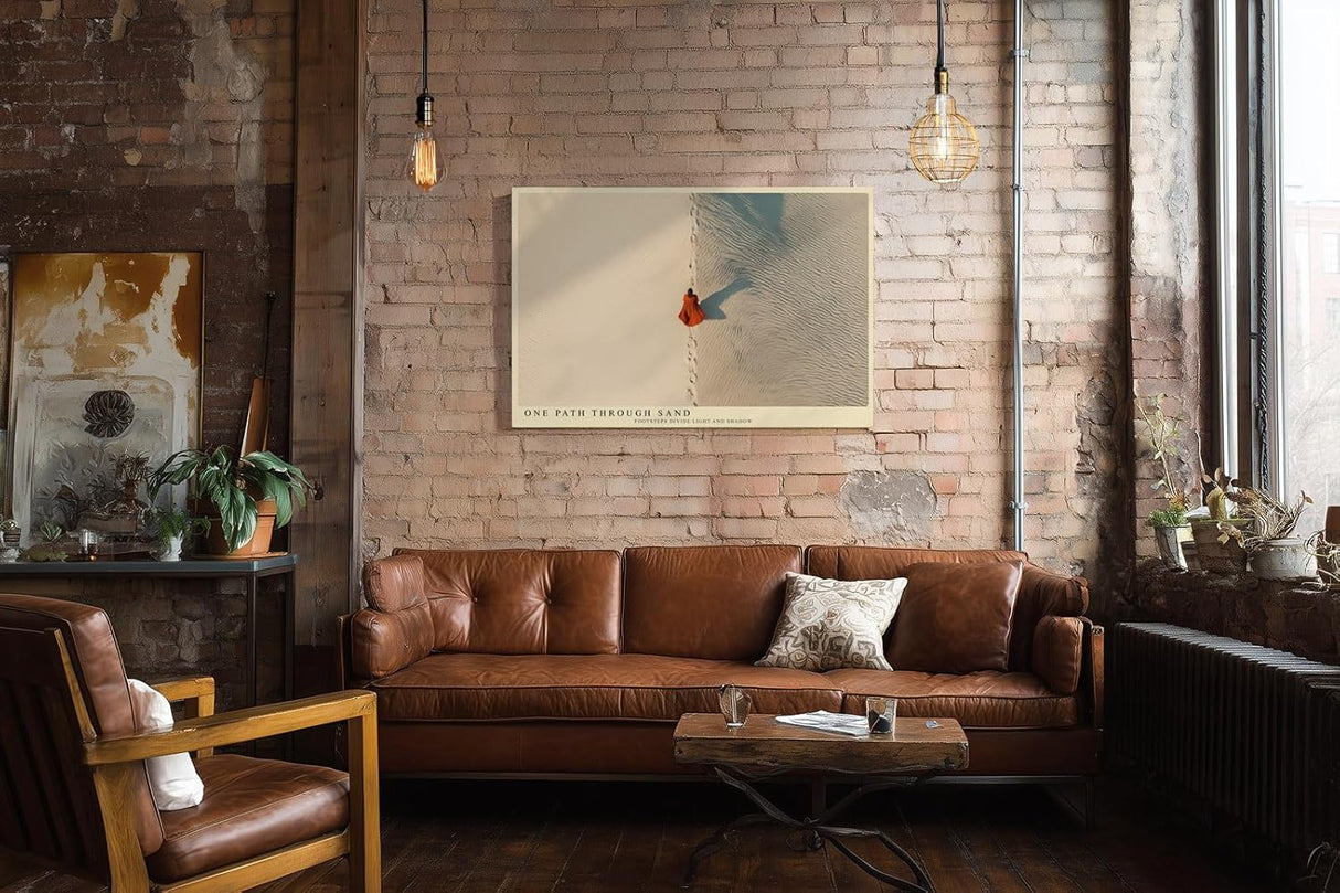 Paul Sinus Wandbild 120x80cm One Path Through Sand Wüstenlandschaft mit Fußspuren minimalistische Natur Fotokunst Poster für Wohnzimmer Büro