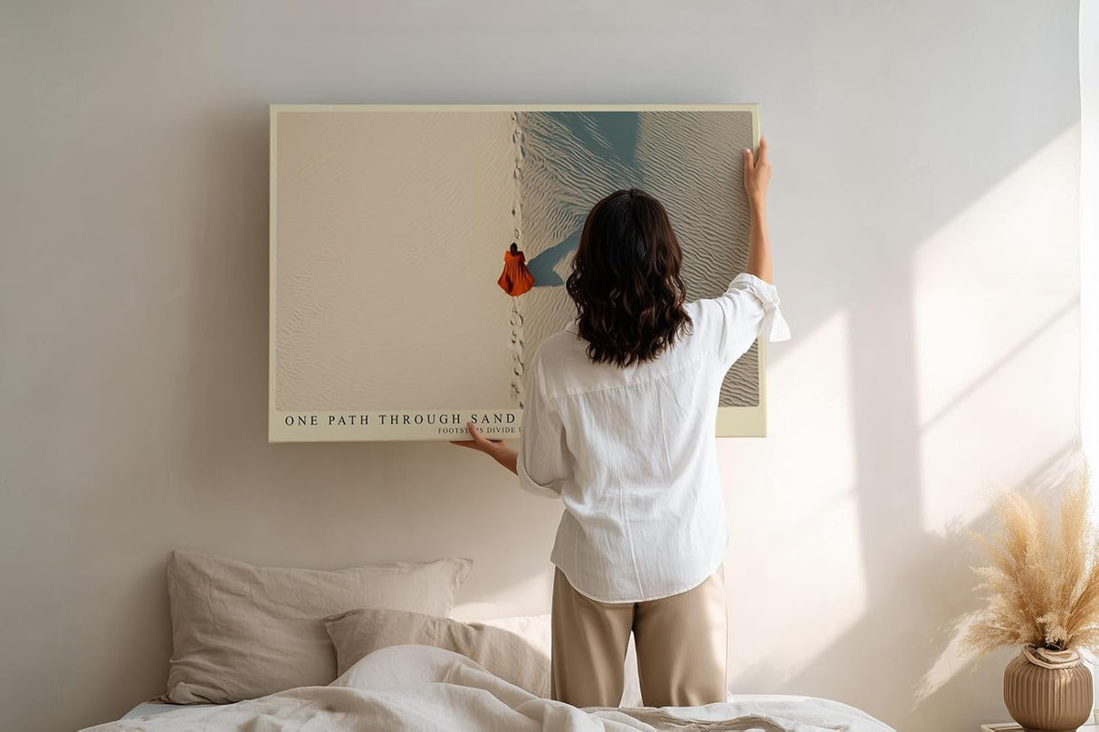 Paul Sinus Wandbild 120x80cm One Path Through Sand Wüstenlandschaft mit Fußspuren minimalistische Natur Fotokunst Poster für Wohnzimmer Büro