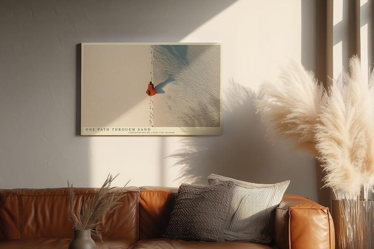 Paul Sinus Wandbild 120x80cm One Path Through Sand Wüstenlandschaft mit Fußspuren minimalistische Natur Fotokunst Poster für Wohnzimmer Büro