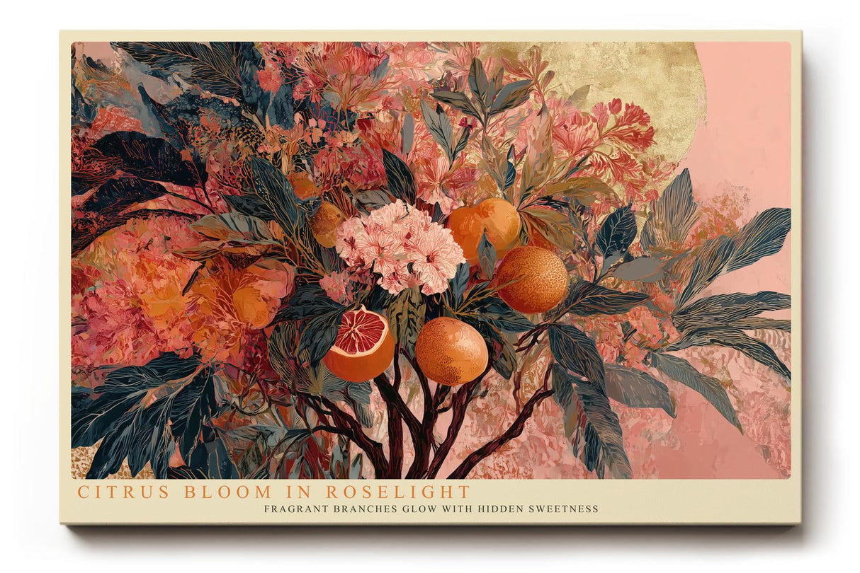 Paul Sinus Wandbild 120x80cm Orangenbaum mit Blueten und Fruechten Botanische Kunst in warmen Naturfarben