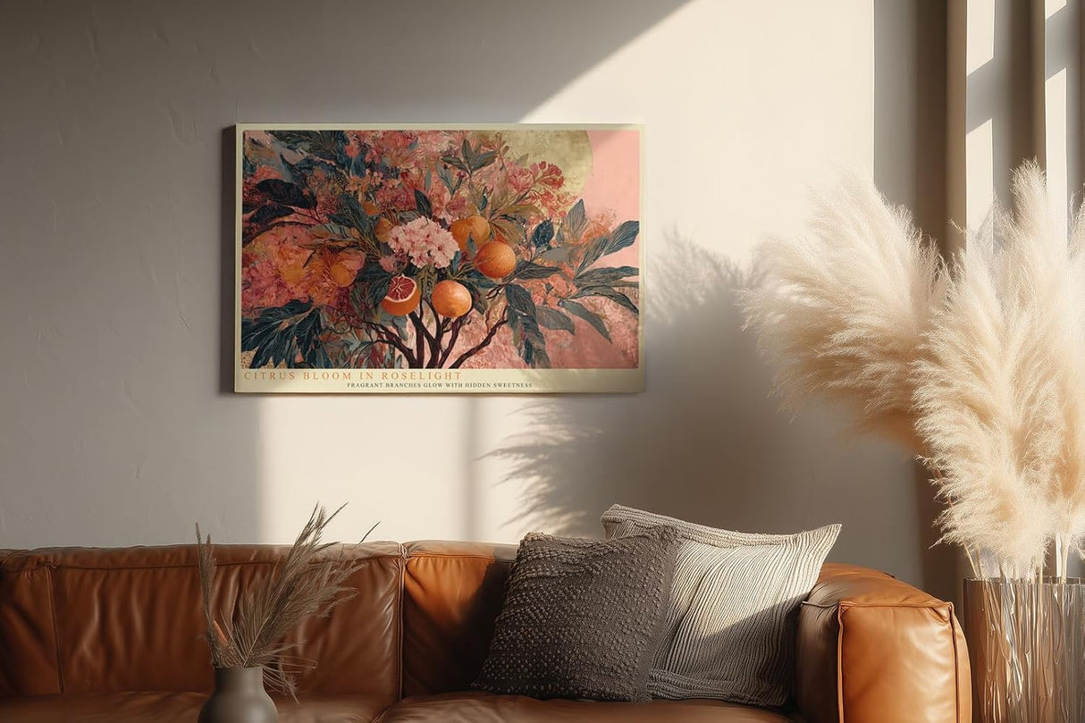 Paul Sinus Wandbild 120x80cm Orangenbaum mit Blueten und Fruechten Botanische Kunst in warmen Naturfarben
