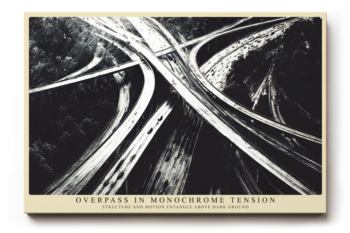 Paul Sinus Wandbild 120x80cm Overpass in Monochrome Tension Abstrakte Autobahn Grafik Schwarz Weiss Moderne Architektur Kunst