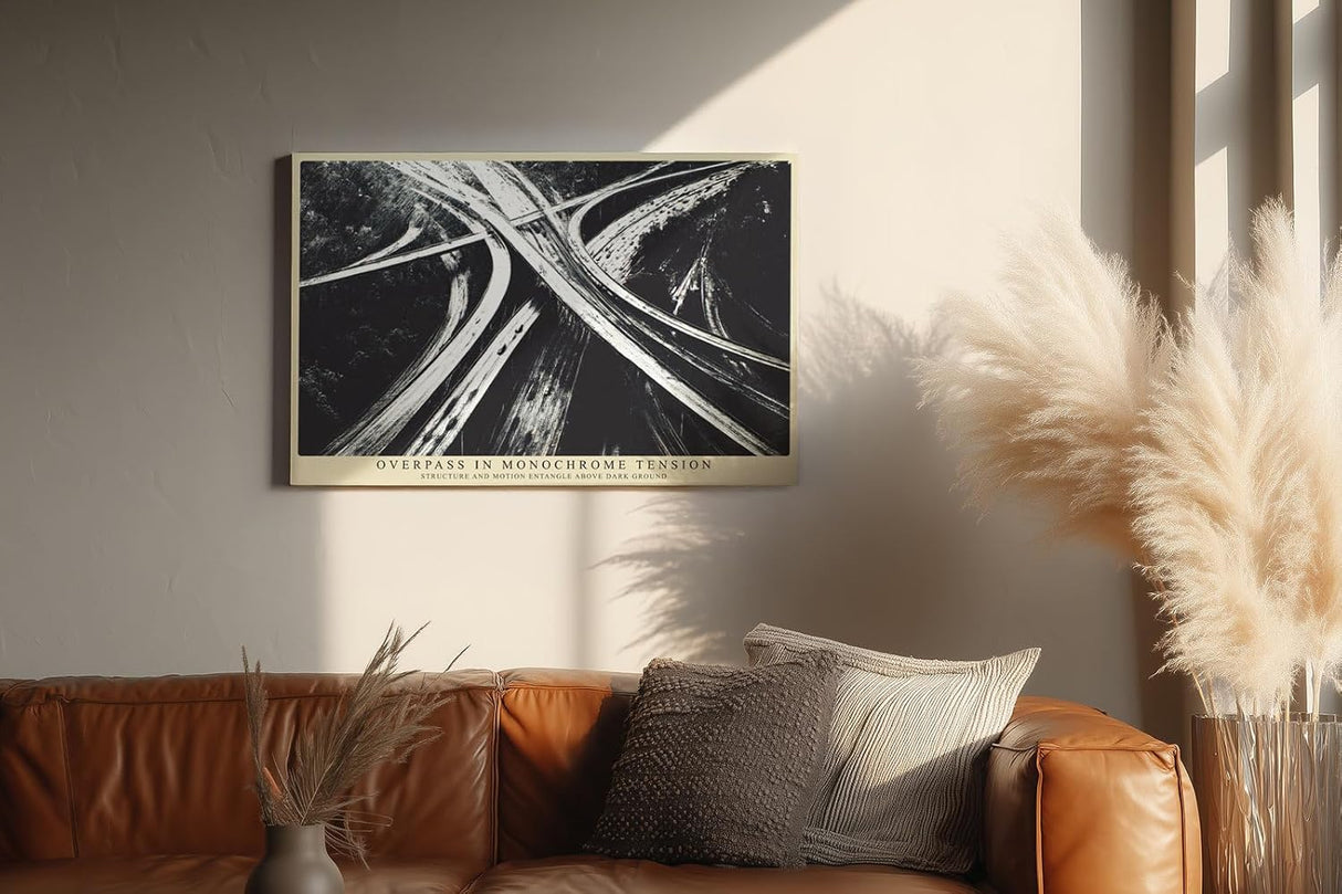 Paul Sinus Wandbild 120x80cm Overpass in Monochrome Tension Abstrakte Autobahn Grafik Schwarz Weiss Moderne Architektur Kunst