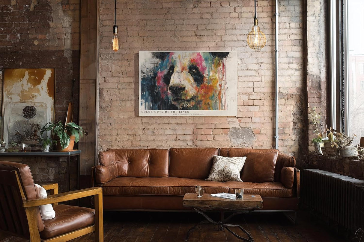 Paul Sinus Wandbild 120x80cm Panda Portrait abstrakte Tiermalerei buntes Farbspiel moderne Tierkunst expressive Wanddekoration fuer Wohnzimmer Büro