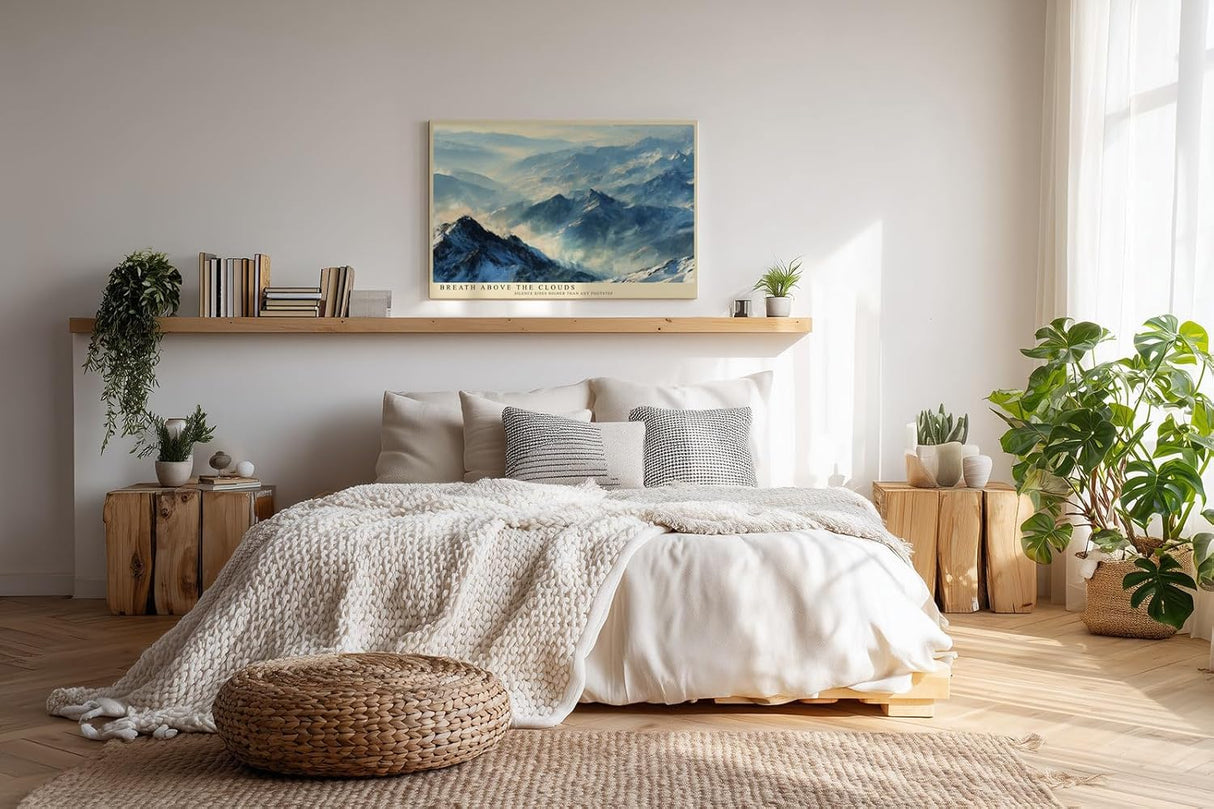 Paul Sinus Wandbild 120x80cm Panorama Berglandschaft ueber den Wolken Atmosphaerische Naturkunst in sanften Blau und Grautoenen