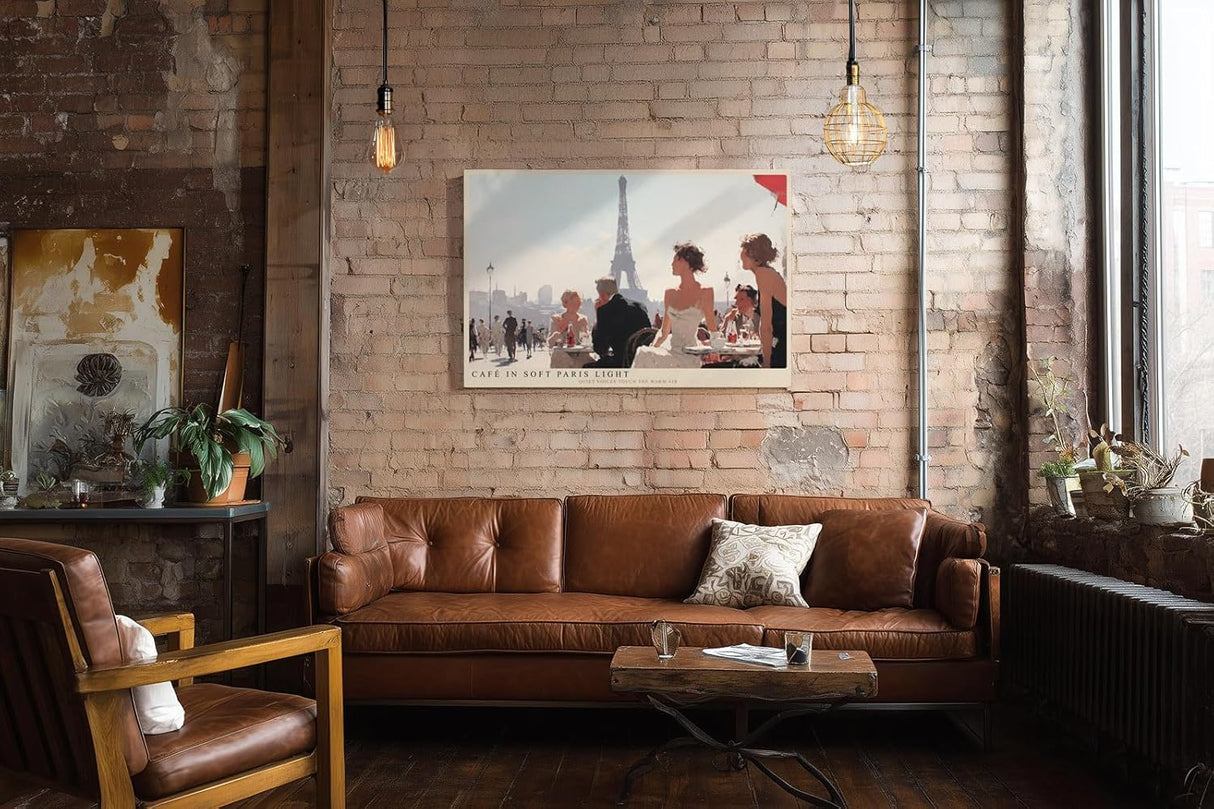 Paul Sinus Wandbild 120x80cm Pariser Cafe Szene mit Eiffelturm romantische Stadtillustration