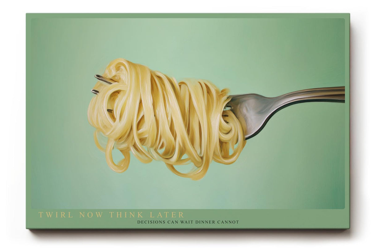 Paul Sinus Wandbild 120x80cm Pasta auf Gabel Food Illustration moderne Küchenkunst minimalistische Nudel Darstellung stilvolles Küchenbild für Küche Esszimmer Restaurant